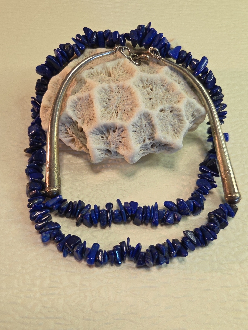 Southwestern Necklace Sterling Silver Lapis Lazuli 22"